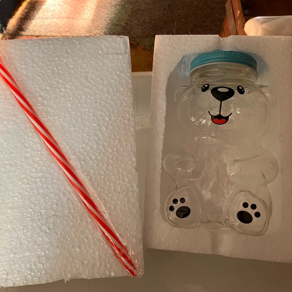Clear Bear-Shaped Drinking Cup with Blue Lid